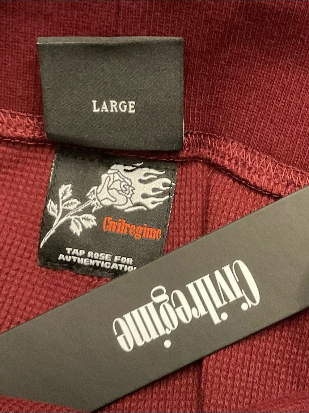 Civil Regime Roses From Concrete Graphic Flare Pants Burgundy Large NWT